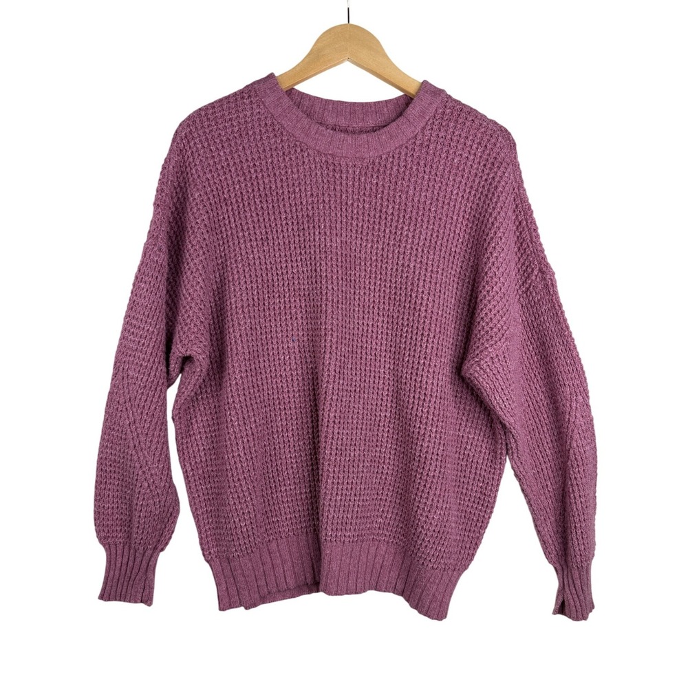 American Eagle Size M Mauve Oversized Crew Neck Long Sleeve Waffle Knit Sweater